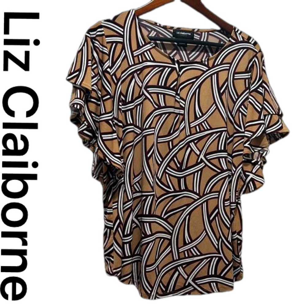 Liz Claiborne beige geometric pullover knit top size XL GUC..